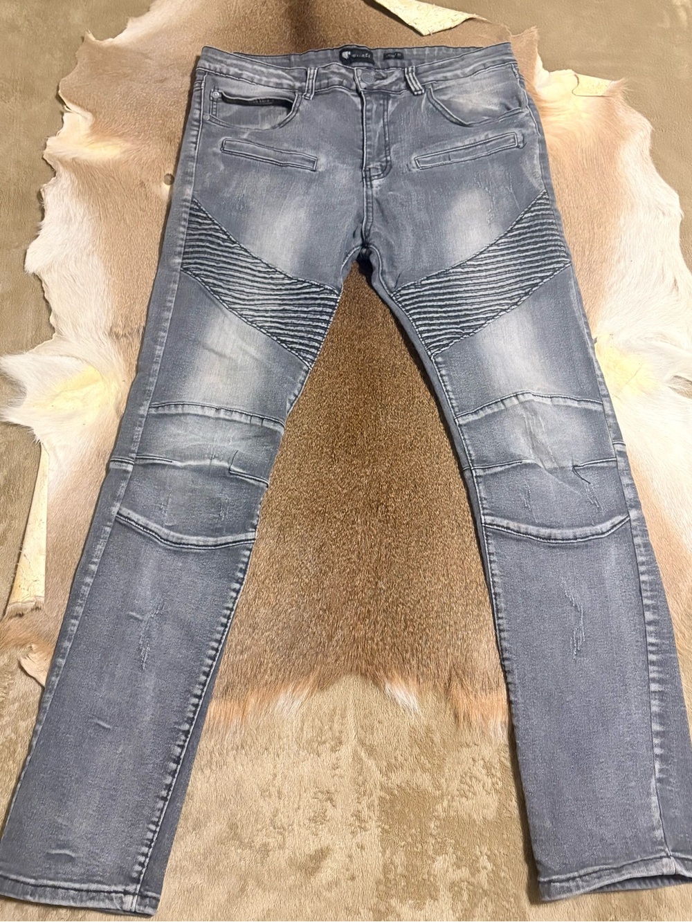 W By WAIMEA Men’s Staked Skinny Jeans Distressed Black Grey Wash